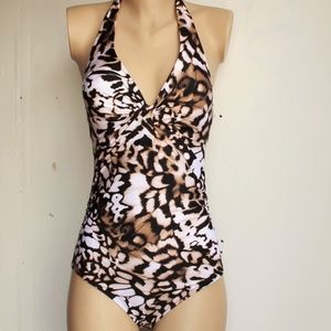 Calvin Klein Leopard Print Halter Swimsuit
